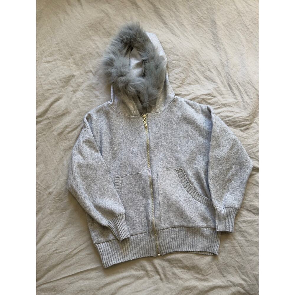 UNKNOWN Light Heather Grey Hooded Zip Jacket with Fur Hood